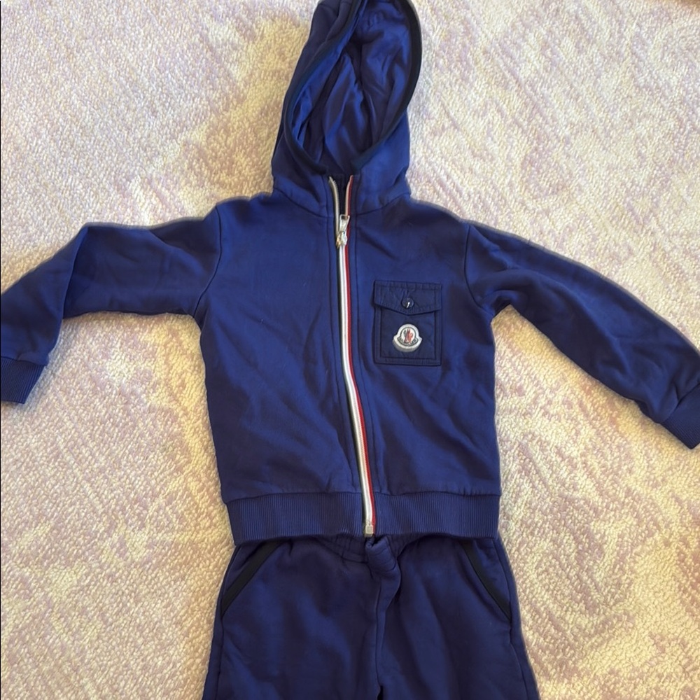 Moncler Blue Hooded Zip-Up Sweat outfit